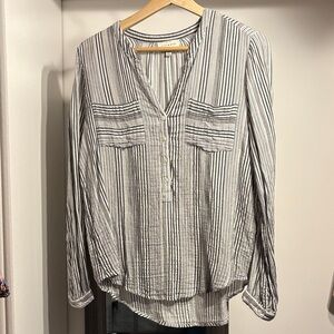 Lucky Brand Navy and White Striped Blouse